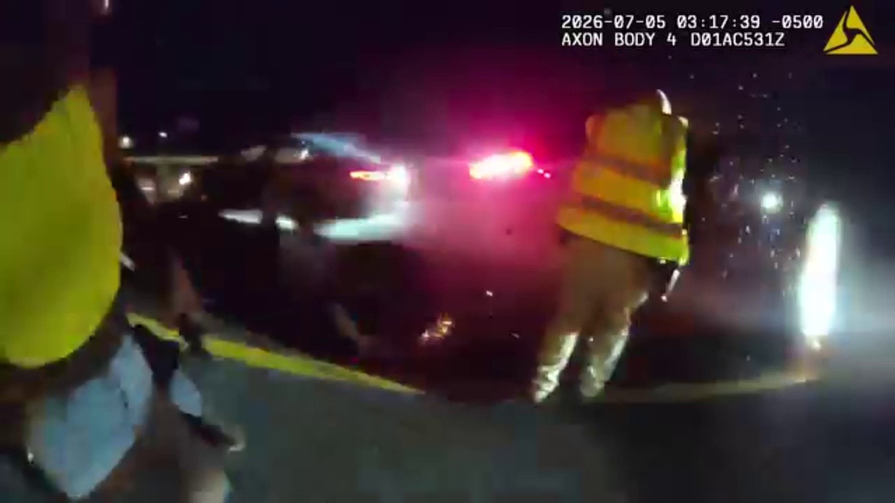 WATCH: Forney officer, Kaufman County deputy narrow escape after driver hits parked patrol car